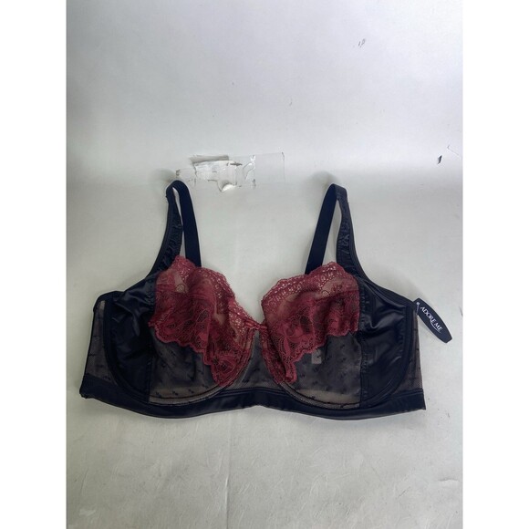Adore Me Balconette Bra Mesh Lace Sheer Black Dark Red Womens Plus 38DDD - Picture 1 of 10
